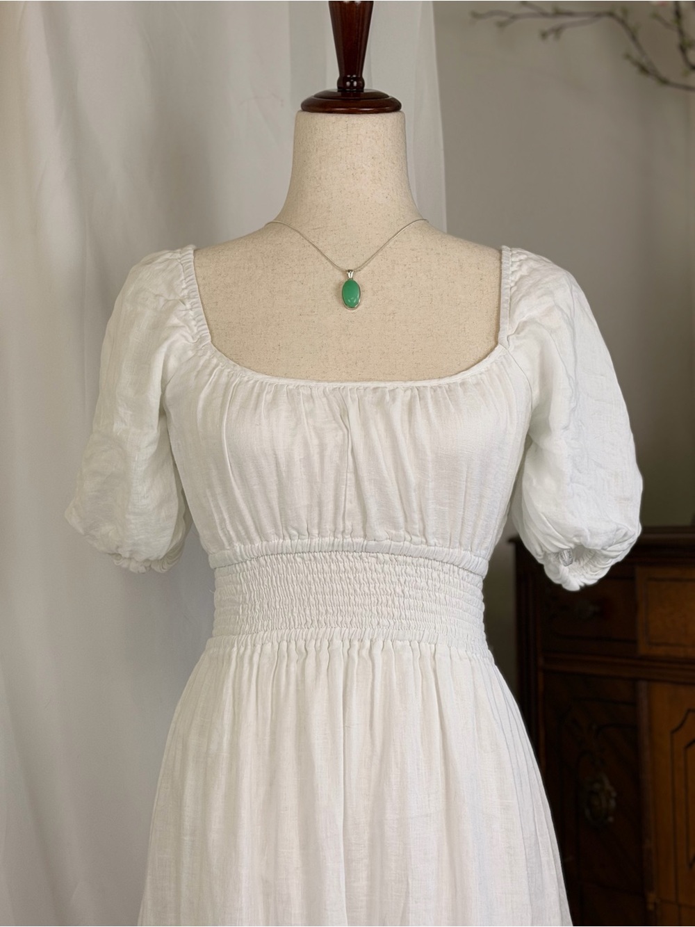 Faithfull the Brand White Square Neck Puff Sleeve Midi Dress Linen Summer chic - Picture 2 of 7